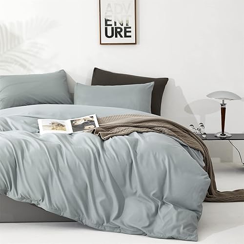 Miniatura 7 de Cottonight - Juego de edredón azul tamaño matrimonial, edredón unicolor moderno, suave y transpirable azul claro, juego de 3 piezas