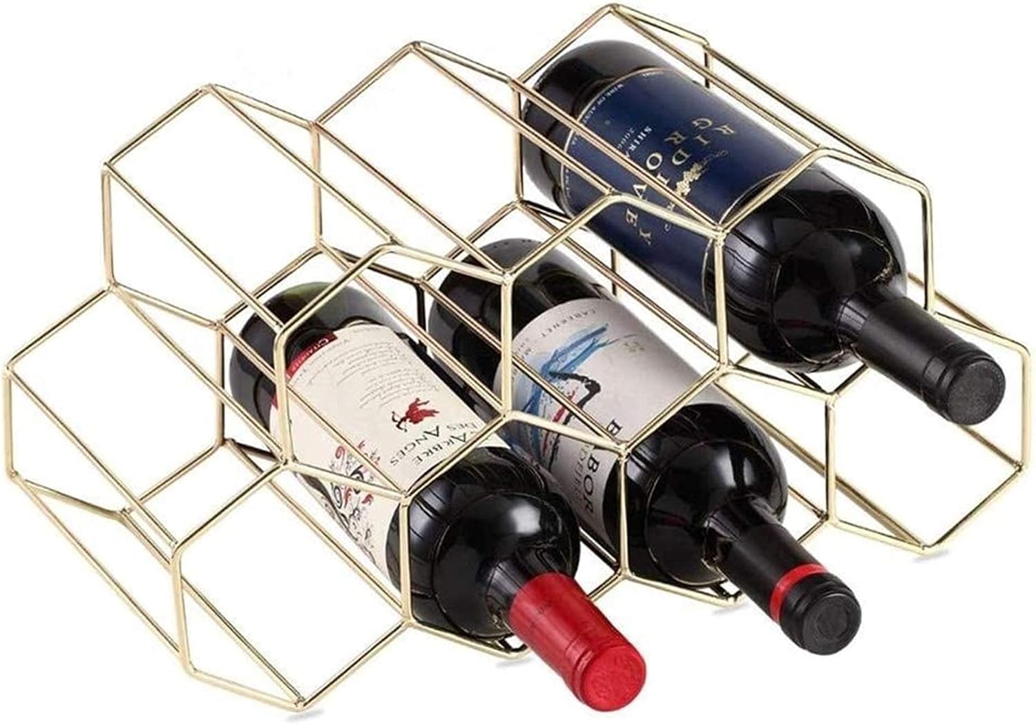 Wine Rack Wine Racks Metal Wrought Iron Golden 7 Bottles Free Standing Countertop Nordic Wine Display Stand for Bar Cellar Basement Cabinet Pantry Kitchen 2 Layer Beautiful Home