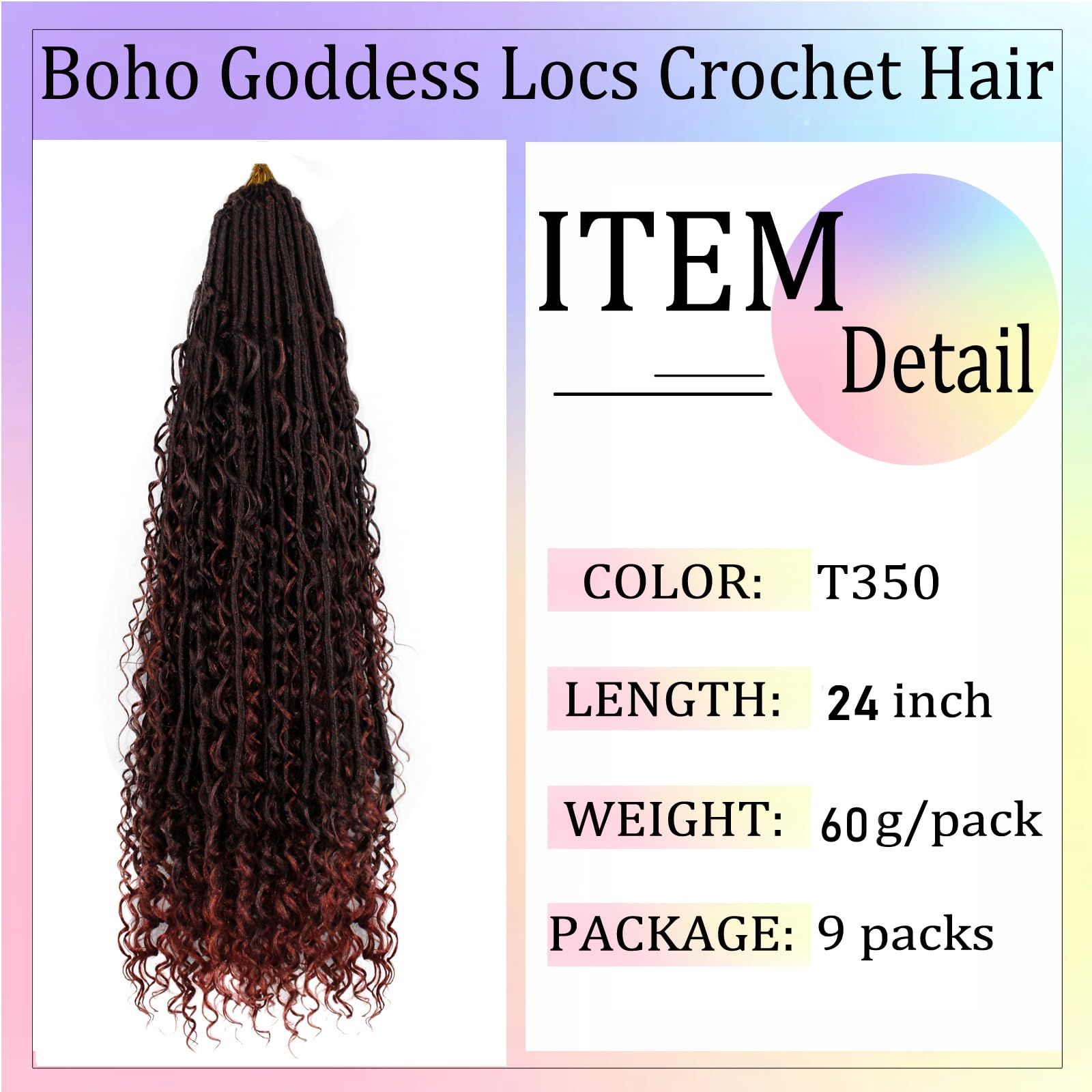 Enbeautiful Boho Faux Locs Crochet Hair 24 Inch 9 Packs Pre-Looped Goddess Locs with Curly Ends - Image 4