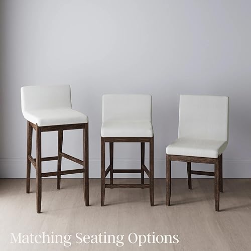 Miniatura 11 de Nathan James - Gracie - Moderno taburete alto con respaldo, silla alta tapizada con lino texturizado natural y patas de madera cepillada -