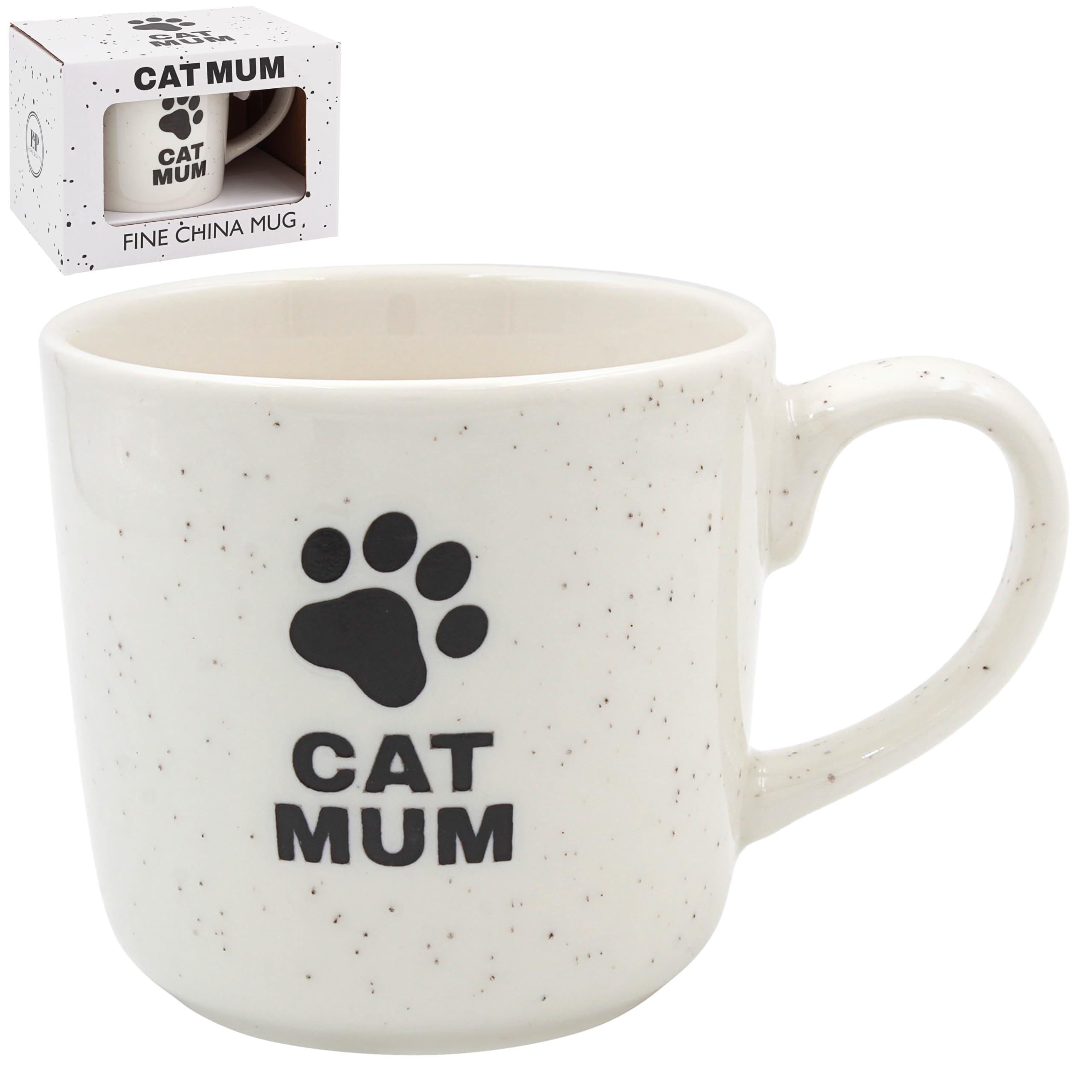 Cat Mum Fine China Mug with Black Paw Print Design