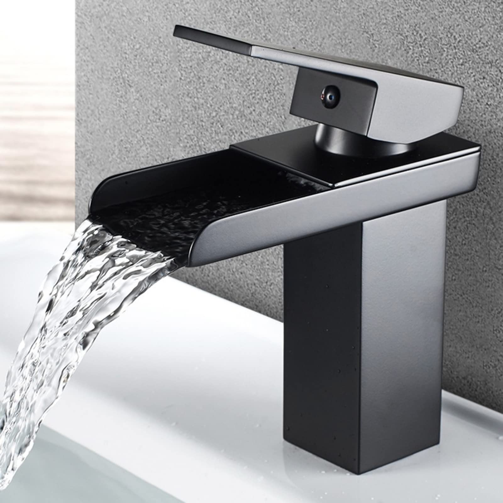 Robinet cascade noir salle de bain mitigeur eau chaude froide - 7