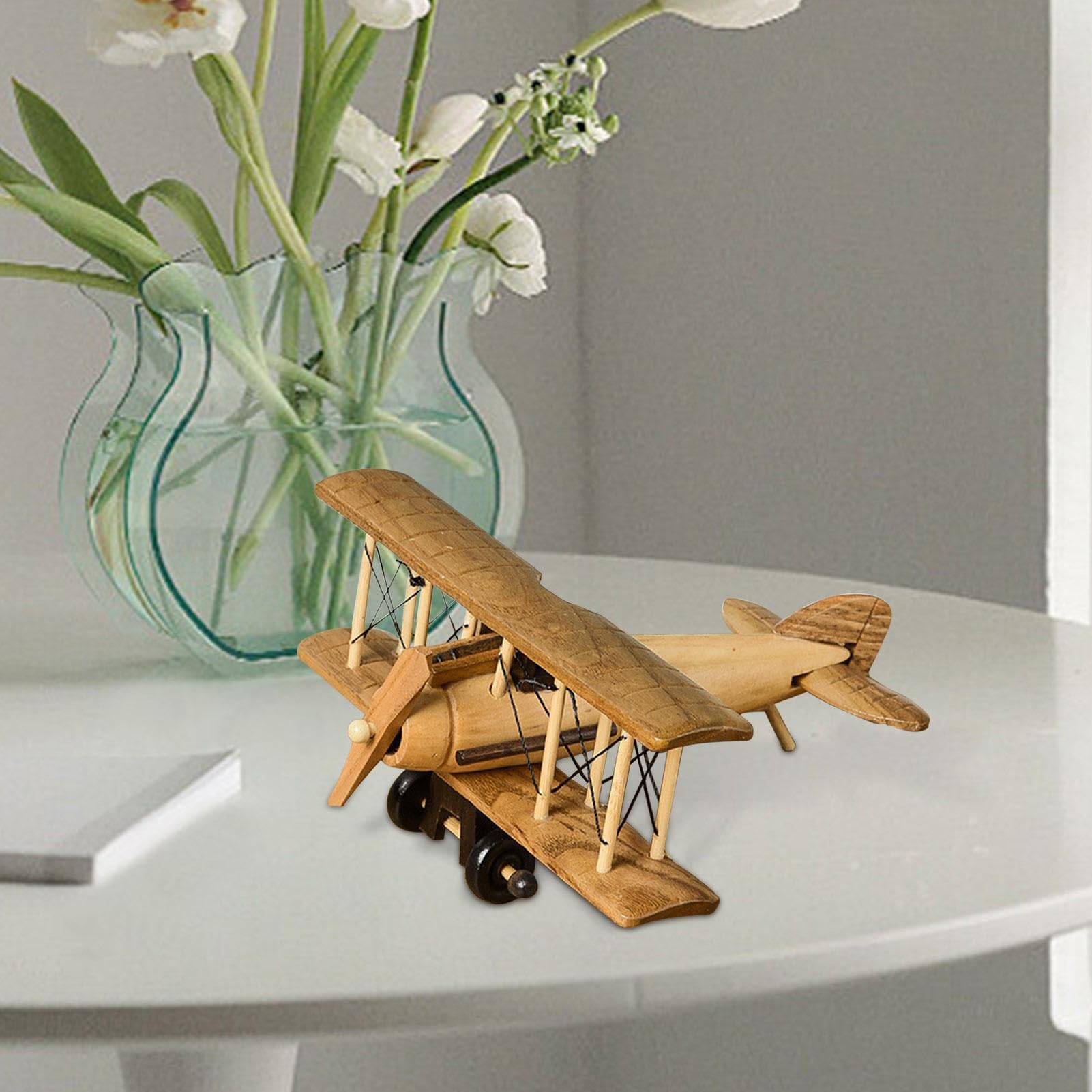Aeromodello in Legno Teksome, Modello Artigianale di Aereo Vintage da Tavolo, Regalo di Compleanno per Bambini