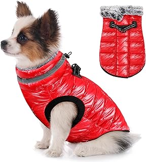 Eyein Waterproof Dog Coat with Harness, Fleece Turtleneck Warm Dog Winter Jacket with Double Zip, Reflective Dog Snow Jacket for Small Medium Large Dogs, Red, XS product image