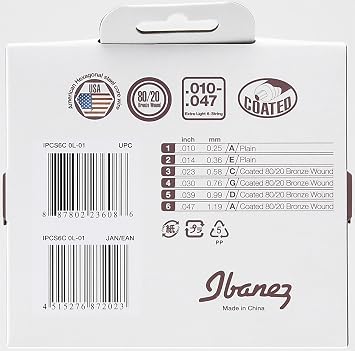 For IBANEZ 6-wire Piccolo extra light wire set (650 mm length, EWP) - 80/20 (IPCS6C) with .010/.014/.023/.030/.039/.047 coating