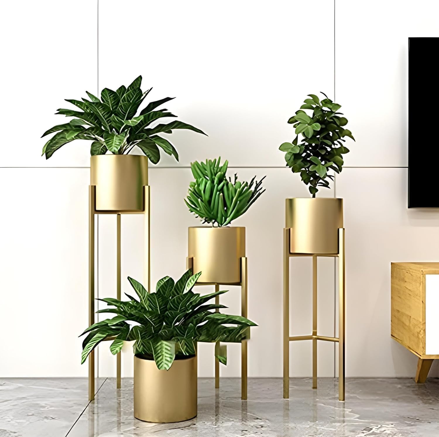 ⟪⟬🪴⟭⟫ M.R.S Handicraft's@ Metal Floor Tall Indoor Plant Stand Flower Stands for Living Room Bedroom Display Plant Stand with Planter Pot -(Set of 3) 2