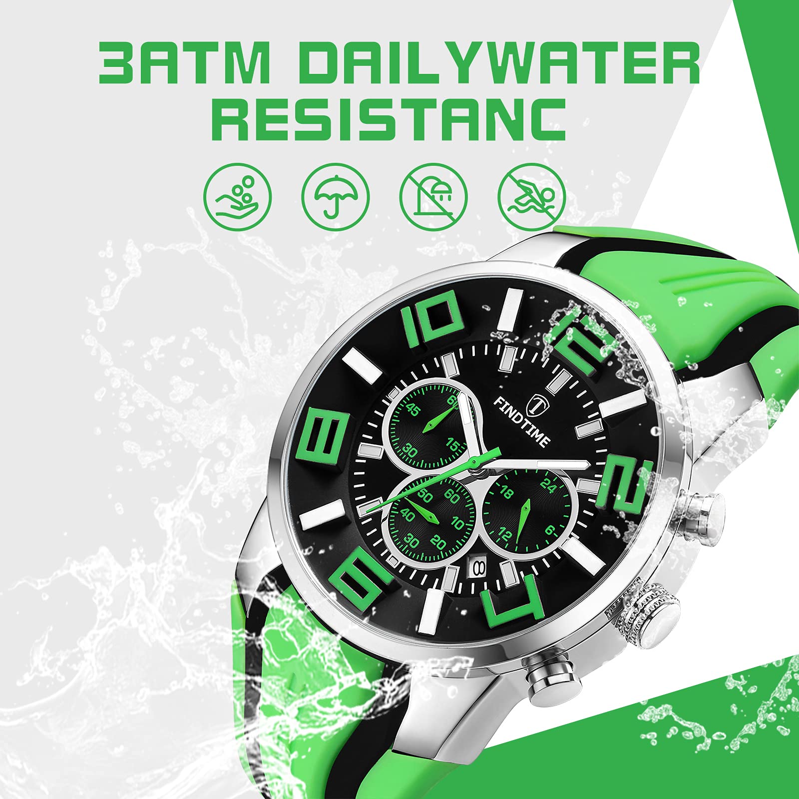 Reloj deportivo para hombre, color verde, rojo, negro, azul, naranja, diseño colorido, elegante y elegante para correr y entrenamiento, Exteriores, Verde 5