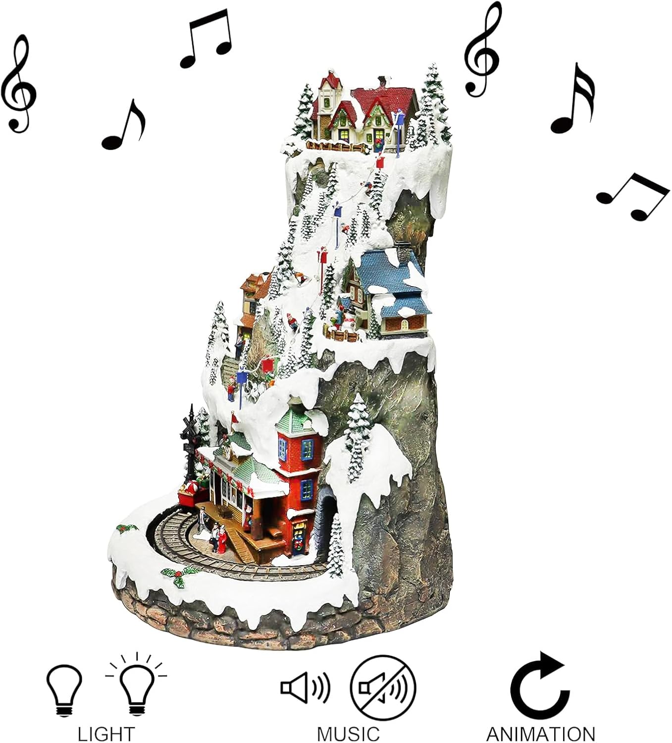 MOMENTS IN TIME Animated Ski Resort Mountain Christmas Village 20.5”H LED Lights, Music & Moving Train Hand-Painted Holiday Decoration with Power Adapter image 4