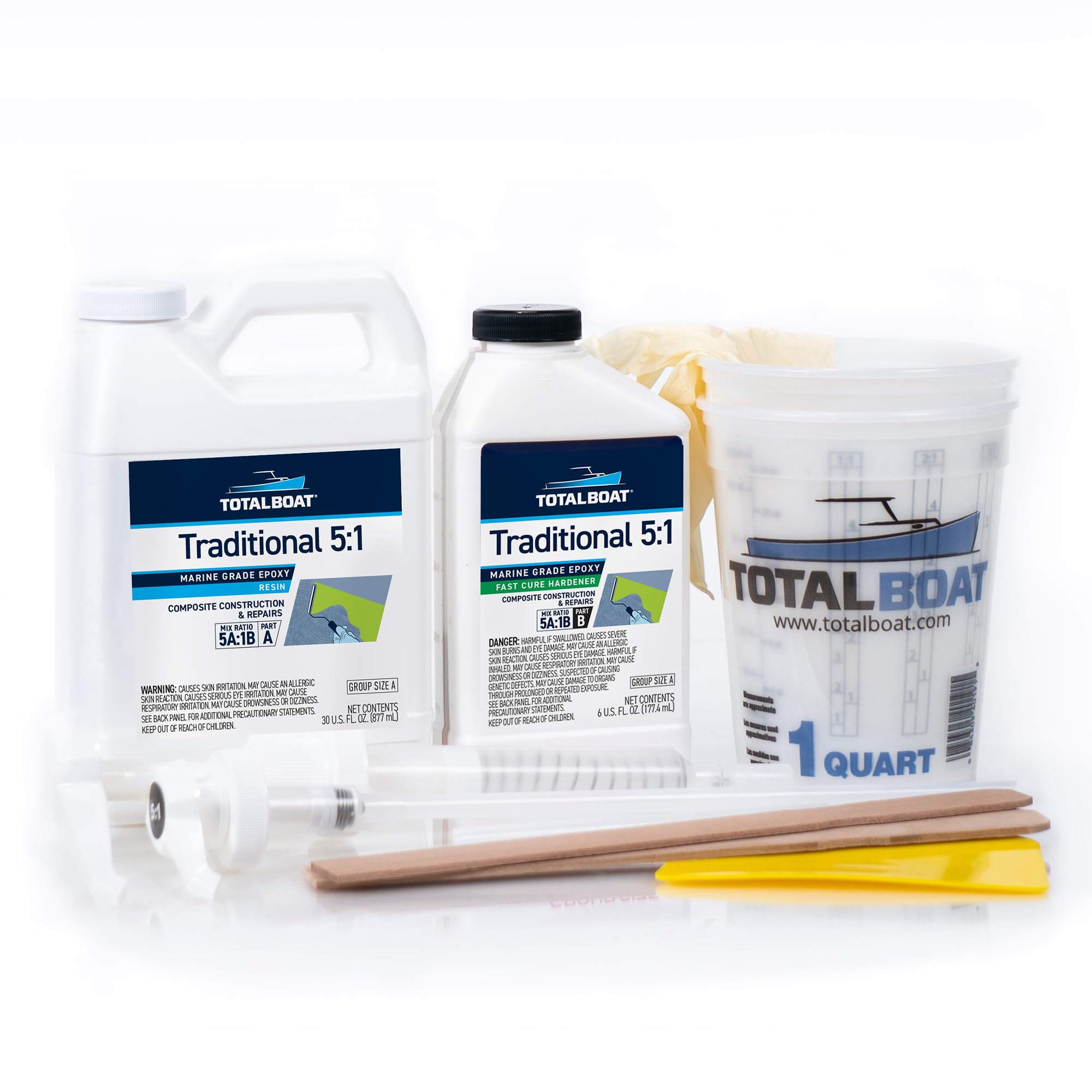 TotalBoat5:1 Epoxy Resin Kit (Quart, Fast Hardener), Marine Grade Epoxy for Fiberglass and Wood Boat Building and Repair, Clear