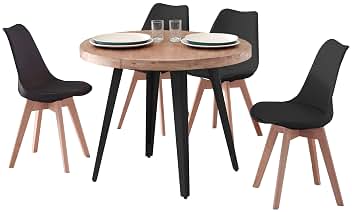 Conjunto de Mesa Extensible Redonda con 4 Sillas Estilo Industrial en Color Roble Nordish y Negro