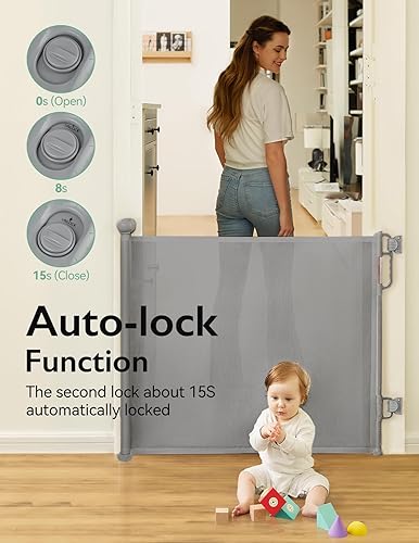 Miniatura 2 de Momcozy Puerta retráctil para bebés con bloqueo automático, puerta de seguridad para bebés y mascotas, 33 pulgadas de alto, se extiende hasta 55