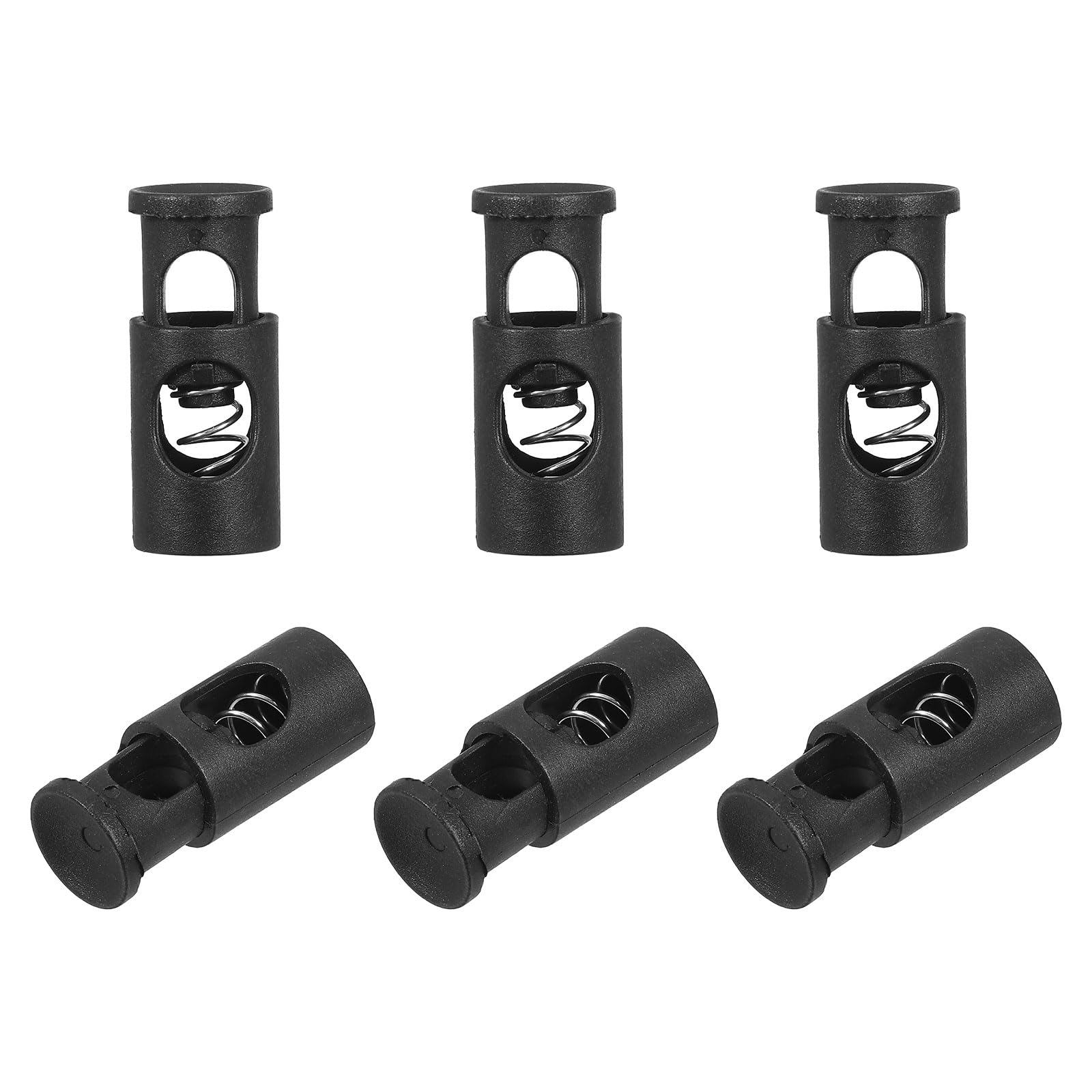 DTGN 9 x 8mm Plastic Cord Locks - 6Pack - Good for Drawstrings Clothing Backpacks Shoelaces Bags - Single Hole Round Spring Toggle Stopper Cord Rope