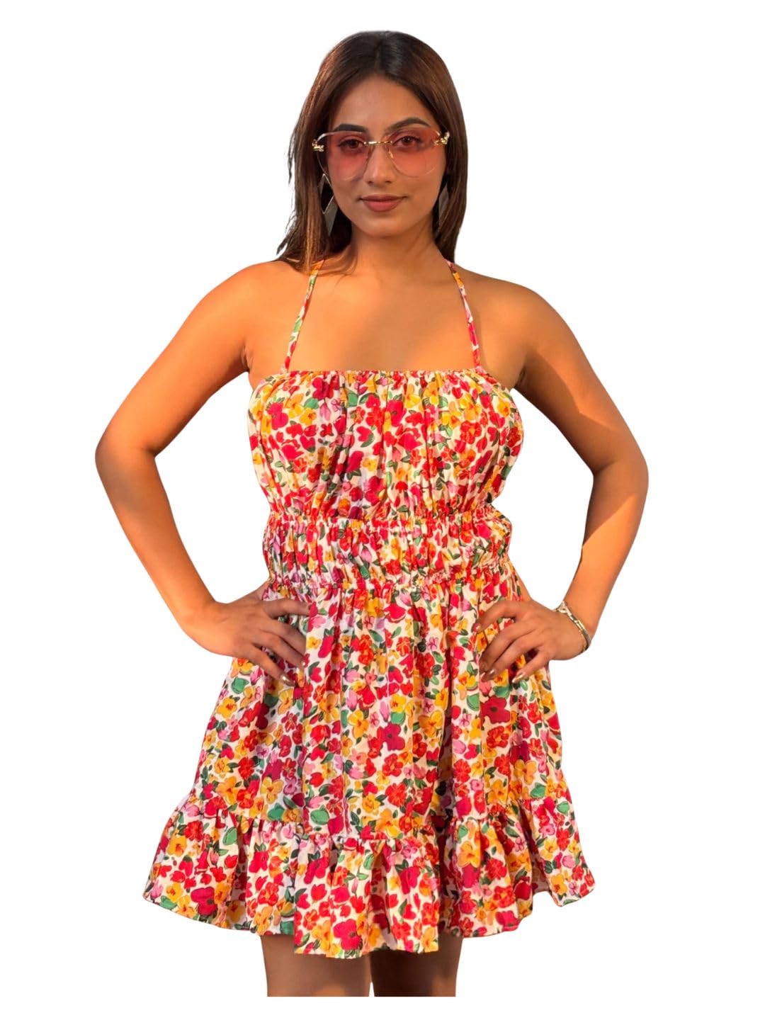 Women's Fit and Flare Multicolor Crepe Dress Shoulder Straps Dress for Womens Soft & Breathable & Comfortable Outfits for Office, Casual, Festive & Party (11664)-image-17