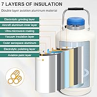 Vista 4 de Magula Contenedor de nitrógeno líquido de 10 l, Ln2 Nitrógeno Líquido Dewar,Tanque de nitrógeno líquido de aleación de aluminio con 6 botes (10l)