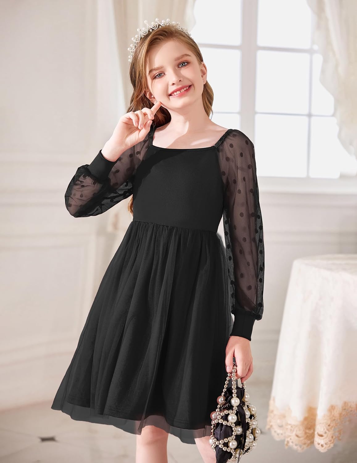 Arshiner Girl Tulle Dress Puff Long Sleeve Teen Girls Party Casual Dresses 5-12Y - Image 2