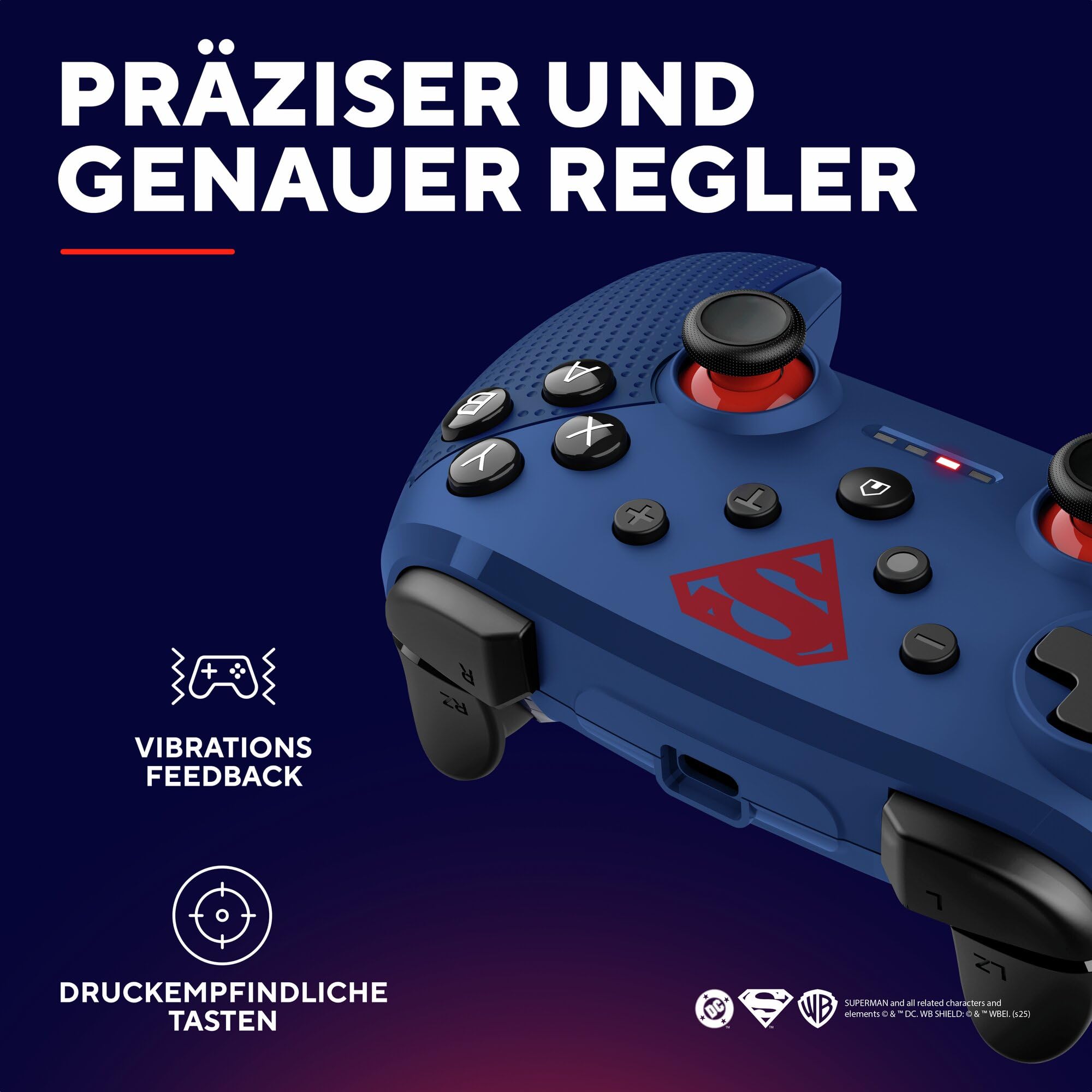 GXTrust Trust Gaming 542SM Muta Superman Lizenziert Controller Kabellos Bluetooth / 2.4GHz / USB für PC & Nintendo Switch, Aufladbare Batterie, Wireless Gamepad Computer Switch OLED/Lite iOS Android