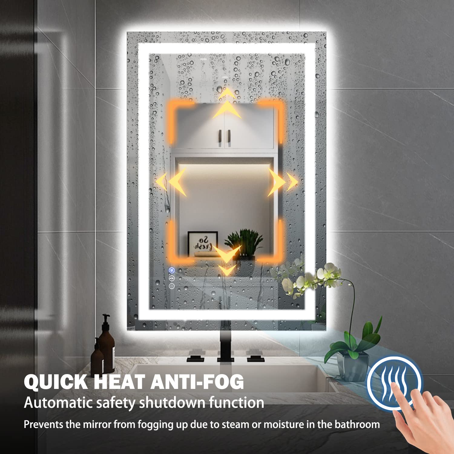 Specchio Da Bagno A LED STAWDY 61x91 Cm Con Cornice – Luce Anteriore E Retroilluminata, Dimmerabile, Antiappannamento