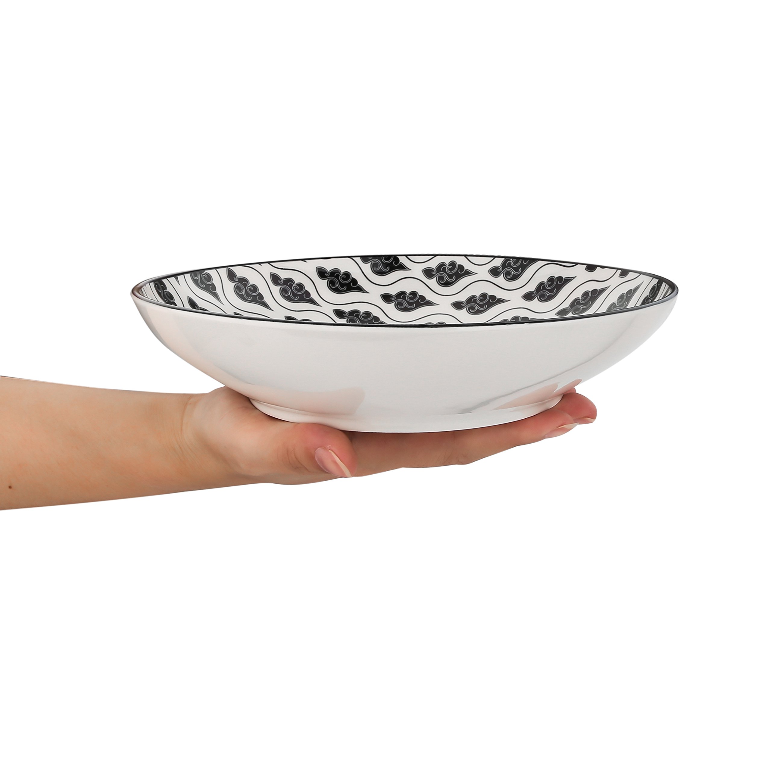 Vancasso Haruka Set 8 Pezzi Servizio da Tavola Porcellana, Set di Piatti Fondi Piatti Piatto, Piatti da Dessert Insalata Pasta Pizza Tondo Colore Verde Nera Bianca per 8 Persone