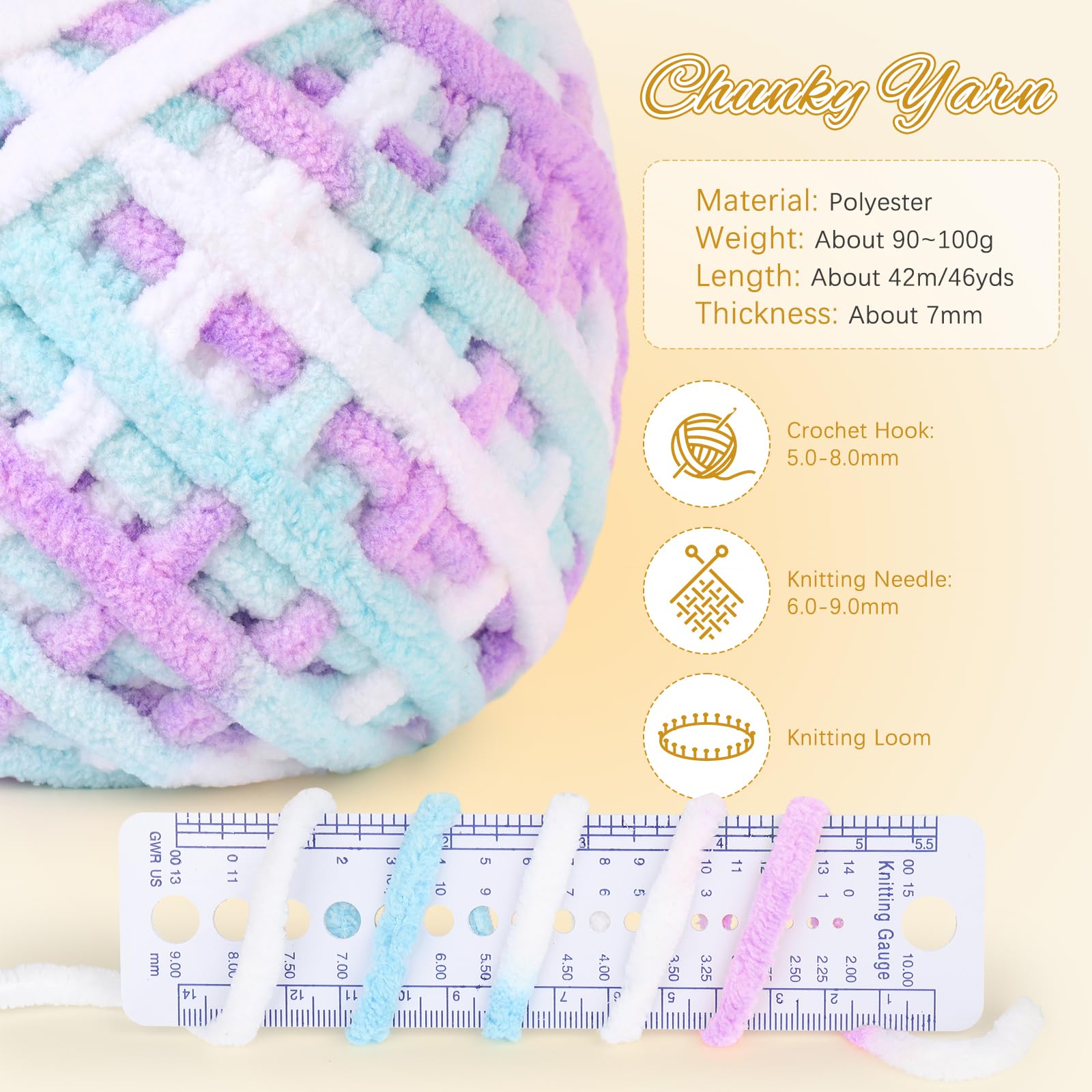 Aeelike Chunky Knitting Wool, 4 x 100g Soft Fluffy Multi Coloured Crochet Yarn, Thick Ombre Wool for Crochet Blanket Scarves - Image 2