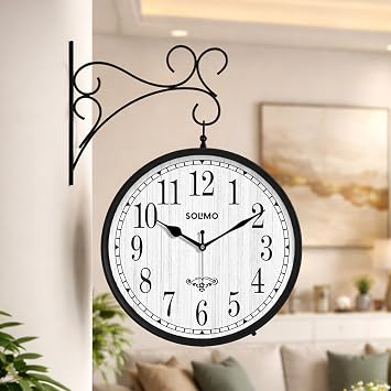 Amazon Brand Solimo Double Sided Vintage Station Wall Clock, One Side Roman
