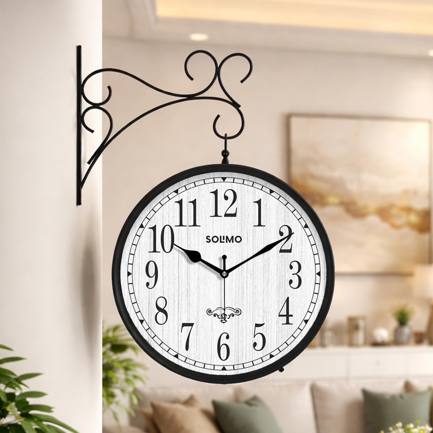 Amazon Brand - Solimo Double Sided Vintage Station Wall Clock, One Side Roman and Other Side Numeral dial (10 Inches, Black)-image-31