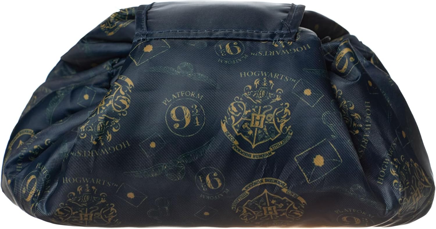 Harry Potter Womens Makeup Bag | Ladies Navy Cosmetic Pouch Hogwarts Logo All Over Print | Travel Case