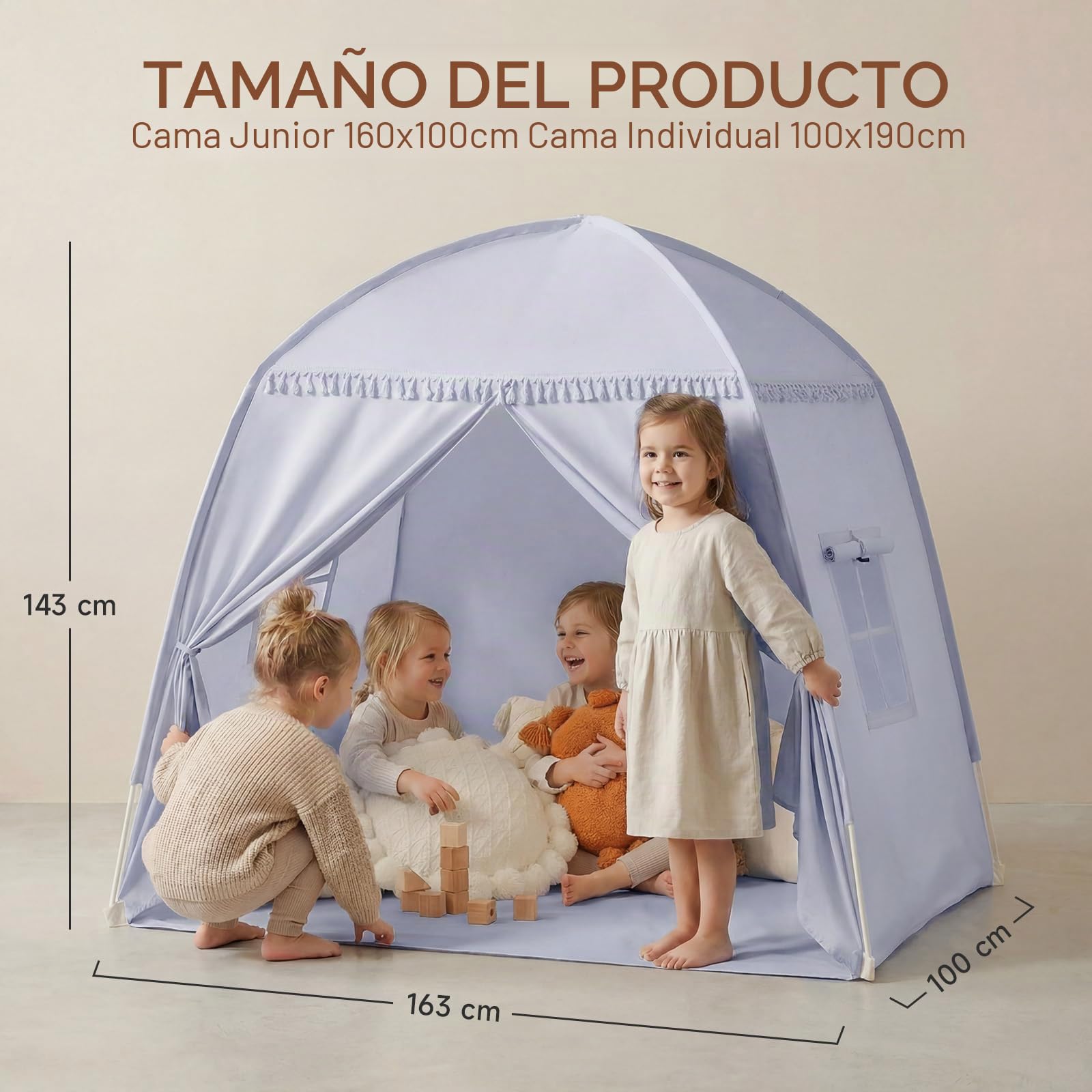 Tienda de Cama para Niños, Suelo Cama Niños Cueva, Interior Casa de Juegos, Portátil y Plegable, Cama Doble Litera, Cortinas, Tamaño Grande, Niñas y Niños