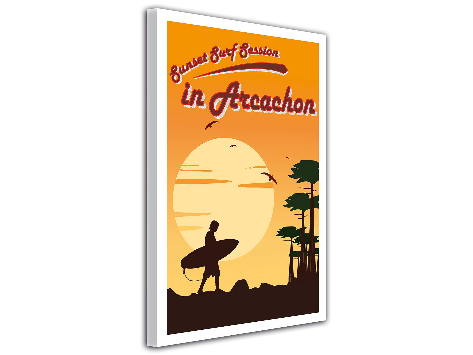 DECLINA - Poster Illustrato Sunset Surf Session in Hossegor, Grande Formato, Riproduzione su Tela, Decorazione Soggiorno, Tela Moderna, 30 x 50 cm