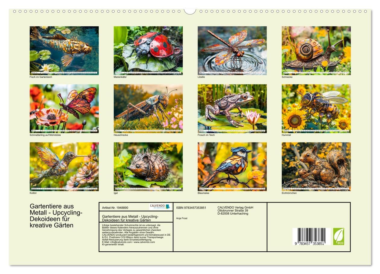 Gartentiere aus Metall - Upcycling-Dekoideen für kreative Gärten (hochwertiger Premium Wandkalender 2026 DIN A2 quer), Kunstdruck in Hochglanz: ... für Ihr grünes Paradies (CALVENDO Kunst)