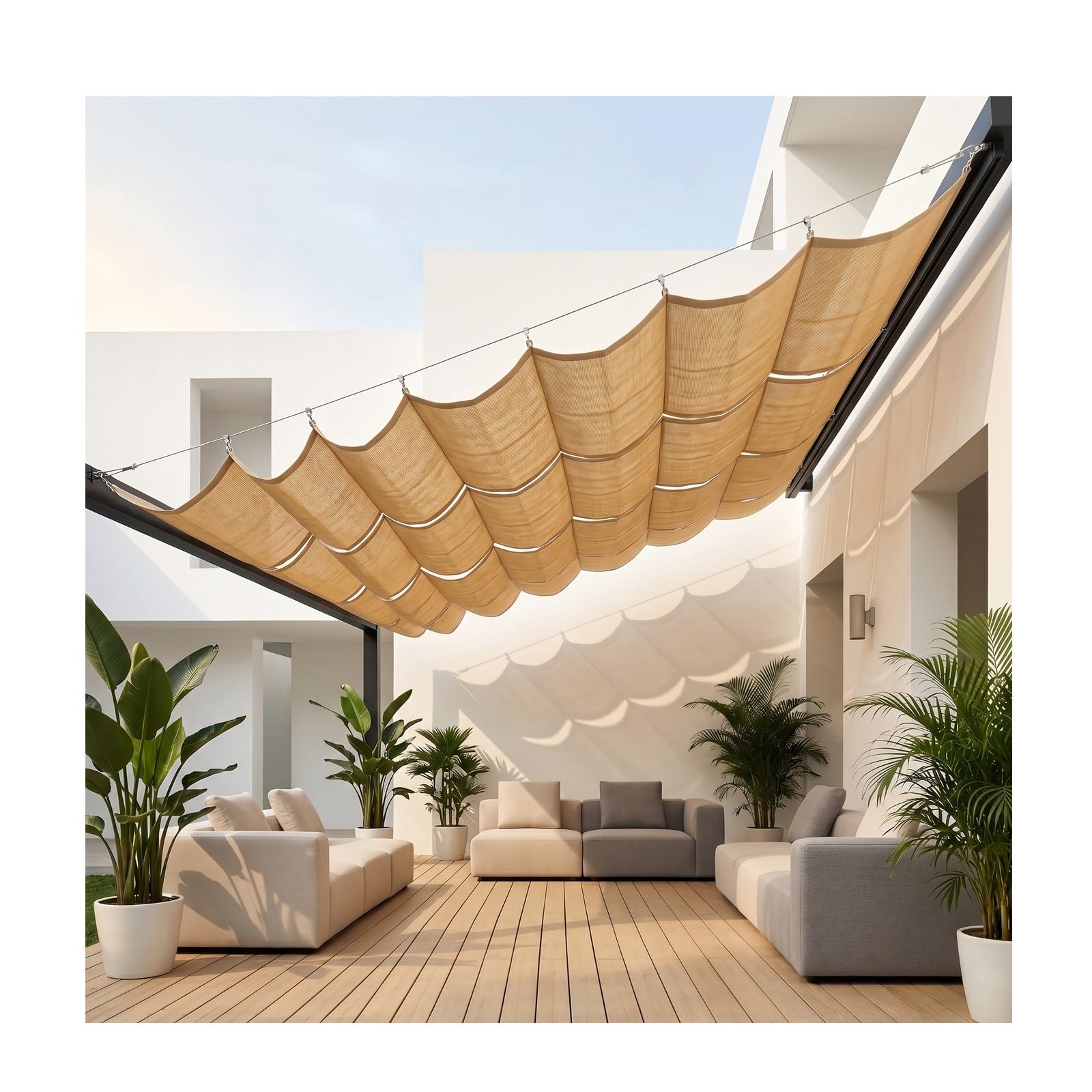 Voile d'ombrage rétractable en U anti poche d'eau 15m