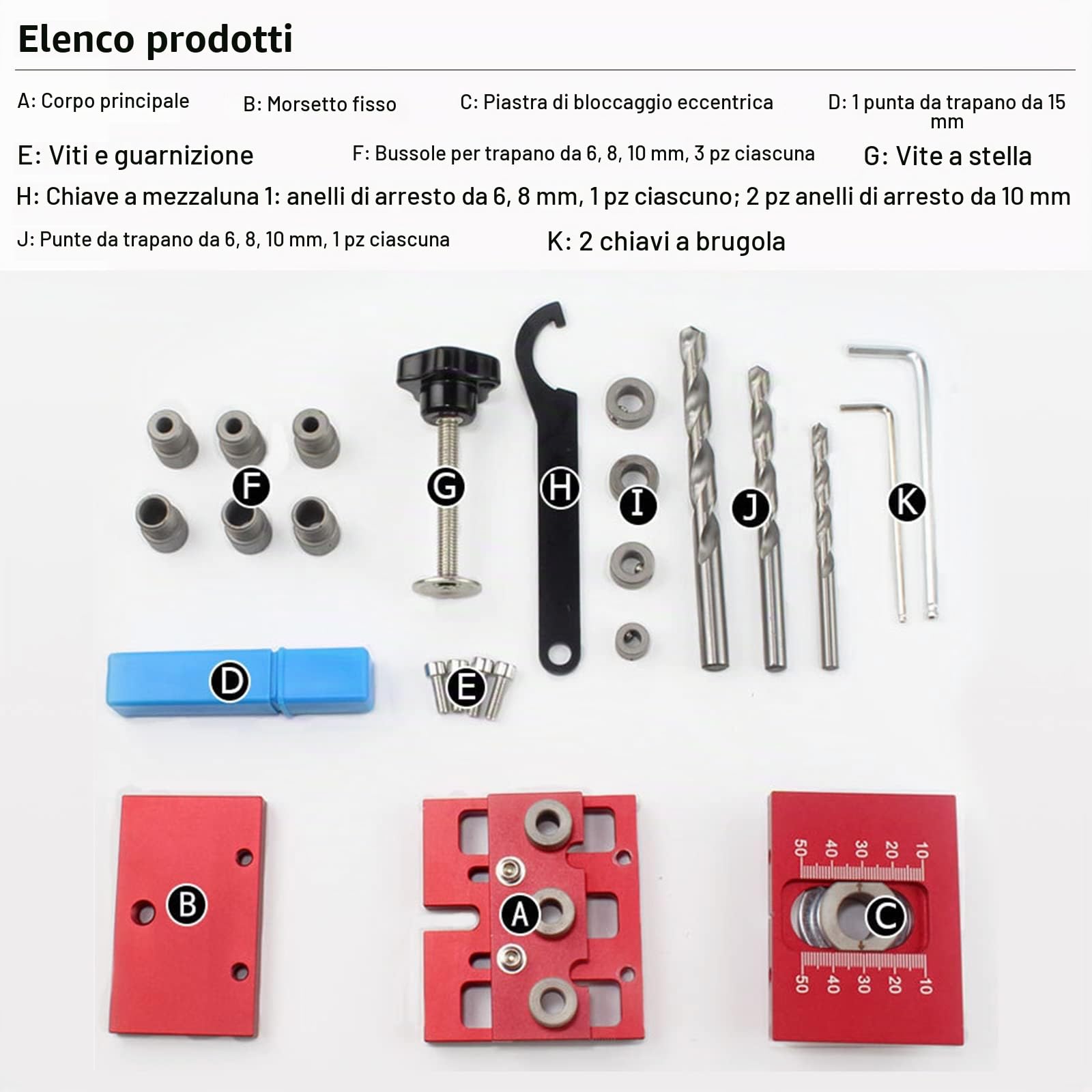 Kit di guida per trapano 6/8/10/15mm,CEIEVER Guida di Perforazione 4 in 1 Guida Localizzatore Jig con Clip di Posizionamento Alluminio 6061 Dima Per Fori a Tasca Per la lavorazione del legno e DIY (4)