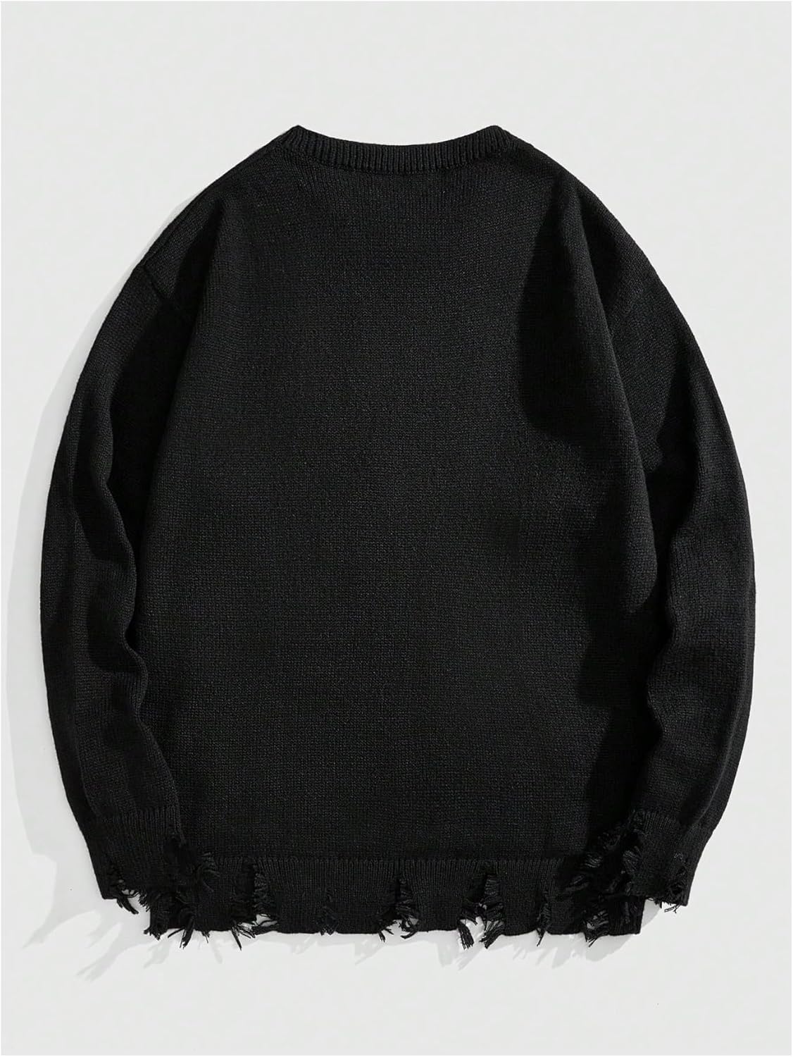 BEAUDRM Men's Y2k Aesthetic Graphic Sweater Raw Hem Crewneck Knitted Sweater Casual Pullover Long Sleeve Jumpers - Image 2