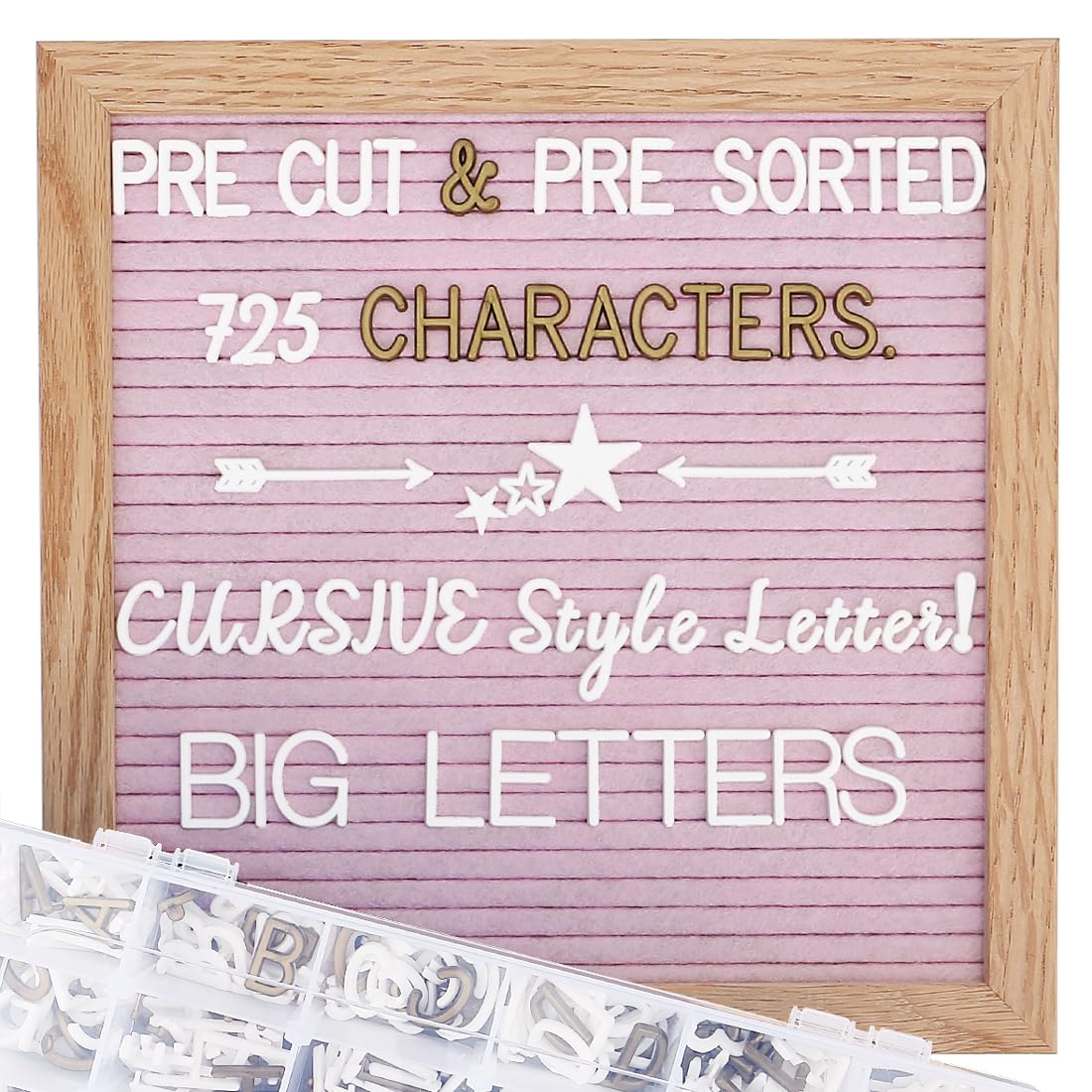 Pink Felt Letter Board 10x10 Inch, Pre Cut &amp; Sorted 725 Letters, First Day of School Board, Changeable Letter Boards Message Board, Classroom Decor Farmhouse Wall Decor Sign Board
