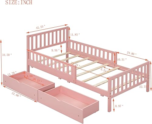 Miniatura 162 de Moderna plataforma de tamaño matrimonial con cabecera de almacenamiento y barandilla de seguridad para niños, plataforma de madera funcional con luz