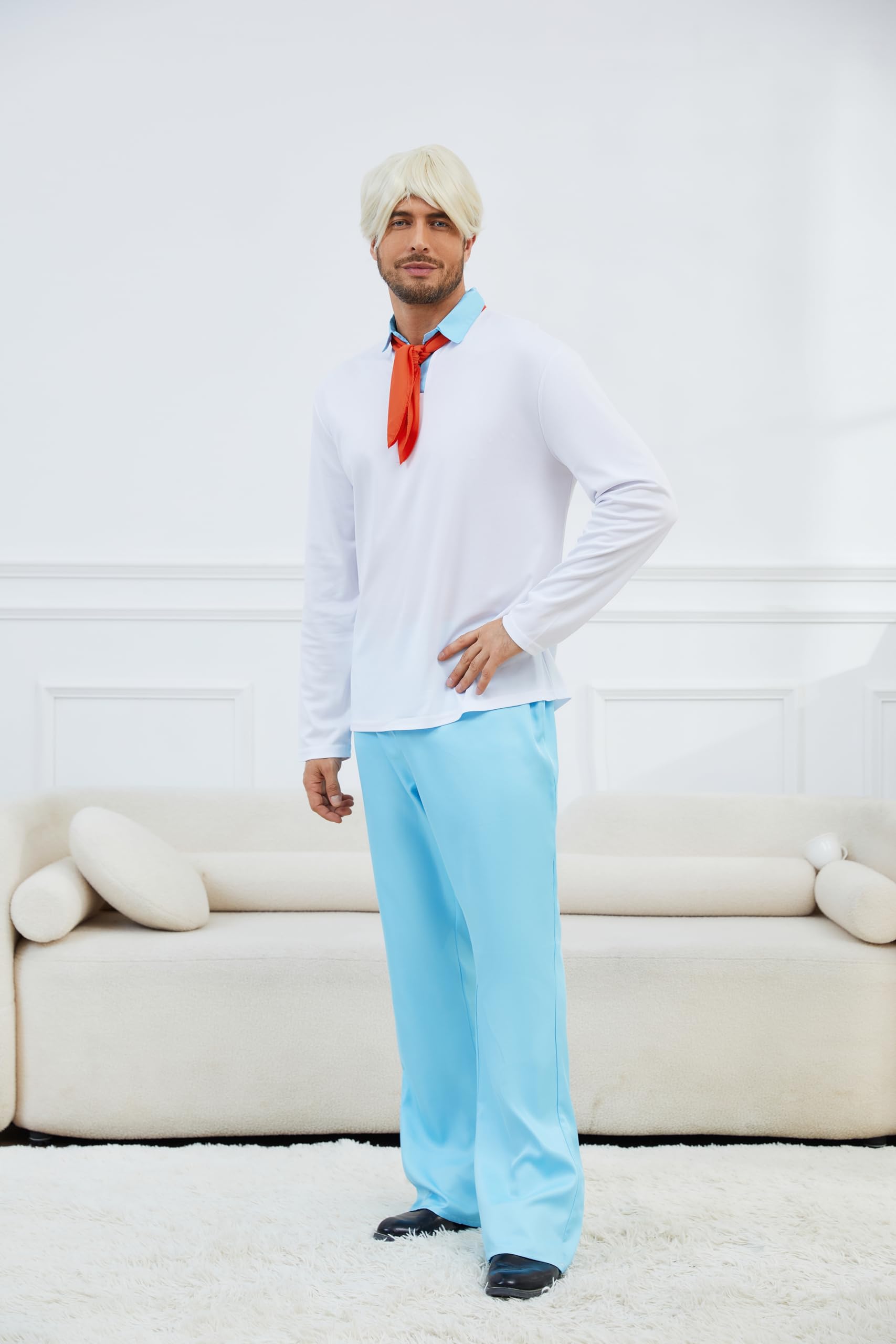 Halloween Costume Wig Mens Shirt Pants Set Classic Movie Character Cosplay Outfits Halloween Fancy Dress Suit 2XL - Image 5