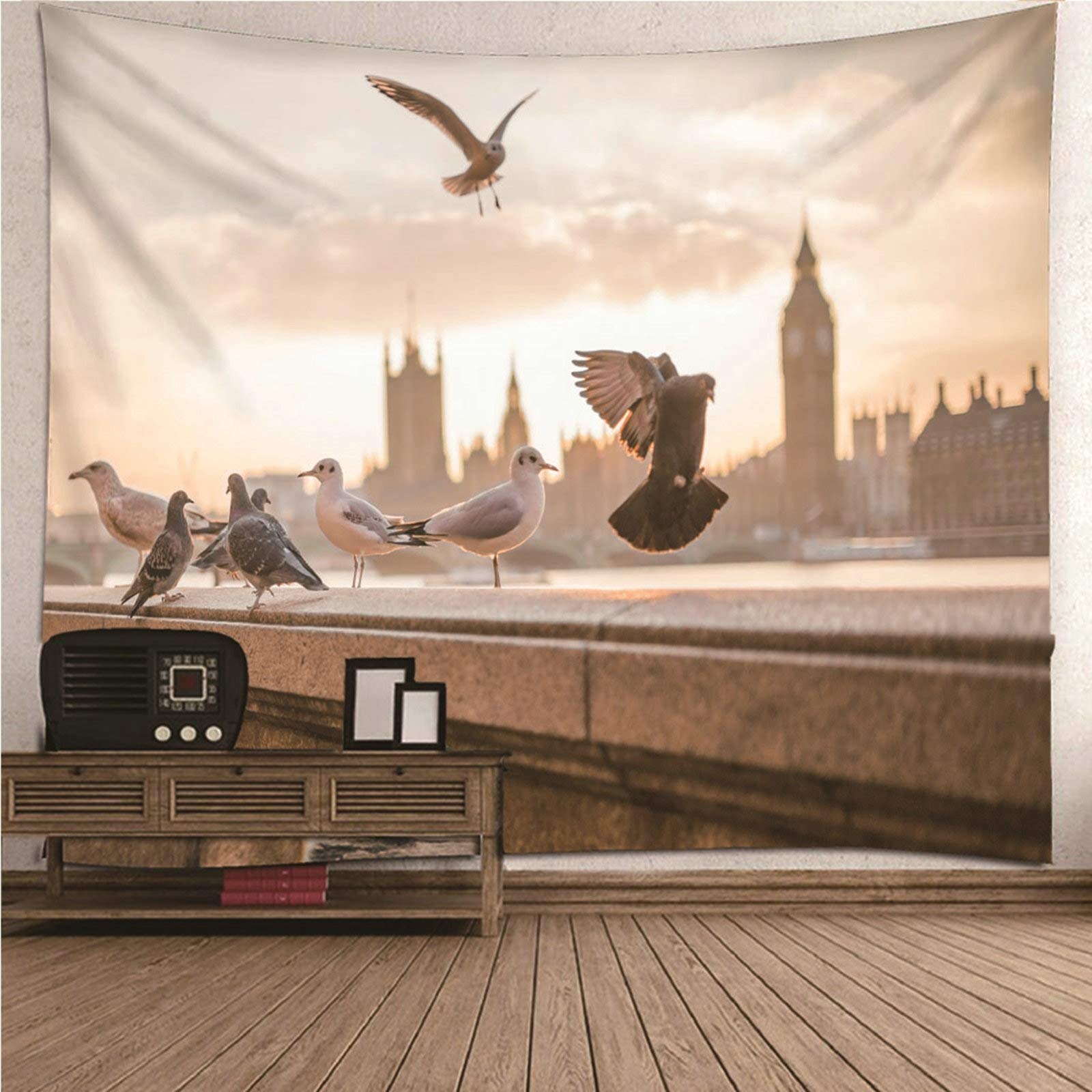 Aeici Tapiz Tela Muro Playa, Tapiz Decoracion Tapiz Paloma de pie en la barandilla- Gris Blanco, 300x260CM