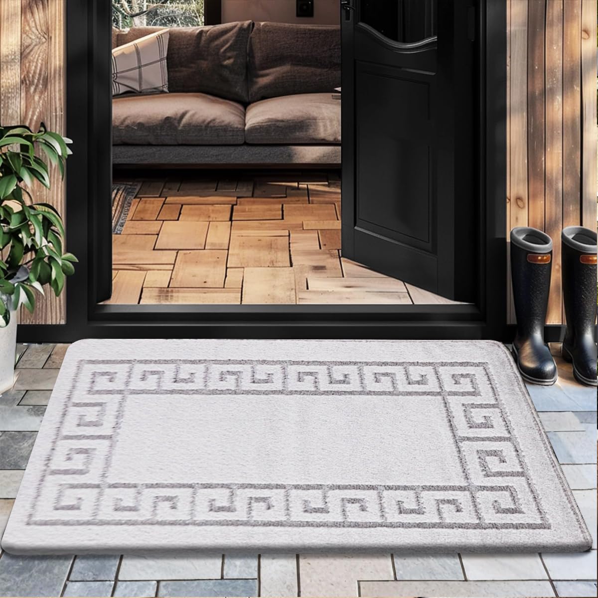 PHP Gel Back Non-Slip Washable Large Entrance Doormat |60 x 110 cm Outdoor and Indoor Dog Muddy Paws Floor Protector, Hallway, Bath and Kitchen - Silver