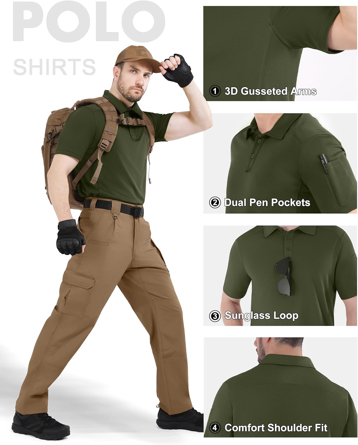 Men's Polo Shirts Quick Dry Performance Tactical Shirt Collared Golf Shirts Short Sleeve Casual Work Polos - Image 3