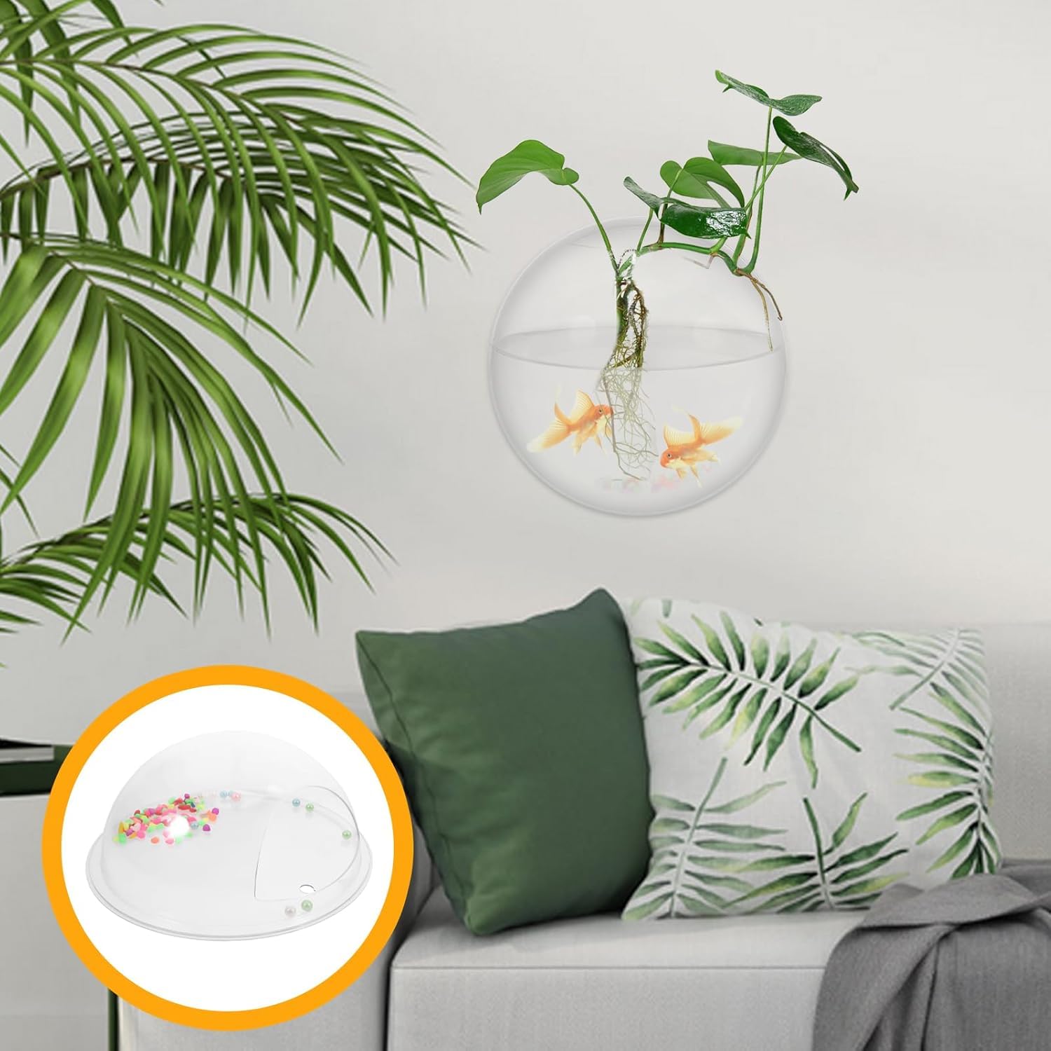 Qcwwy Réservoir de Poissons Suspendu au Mur Bol à Poissons en Acrylique Conteneur Décoratif Suspendu Aquariums Suspendus Réservoirs à Bulles en Acrylique Transparent Réservoir de