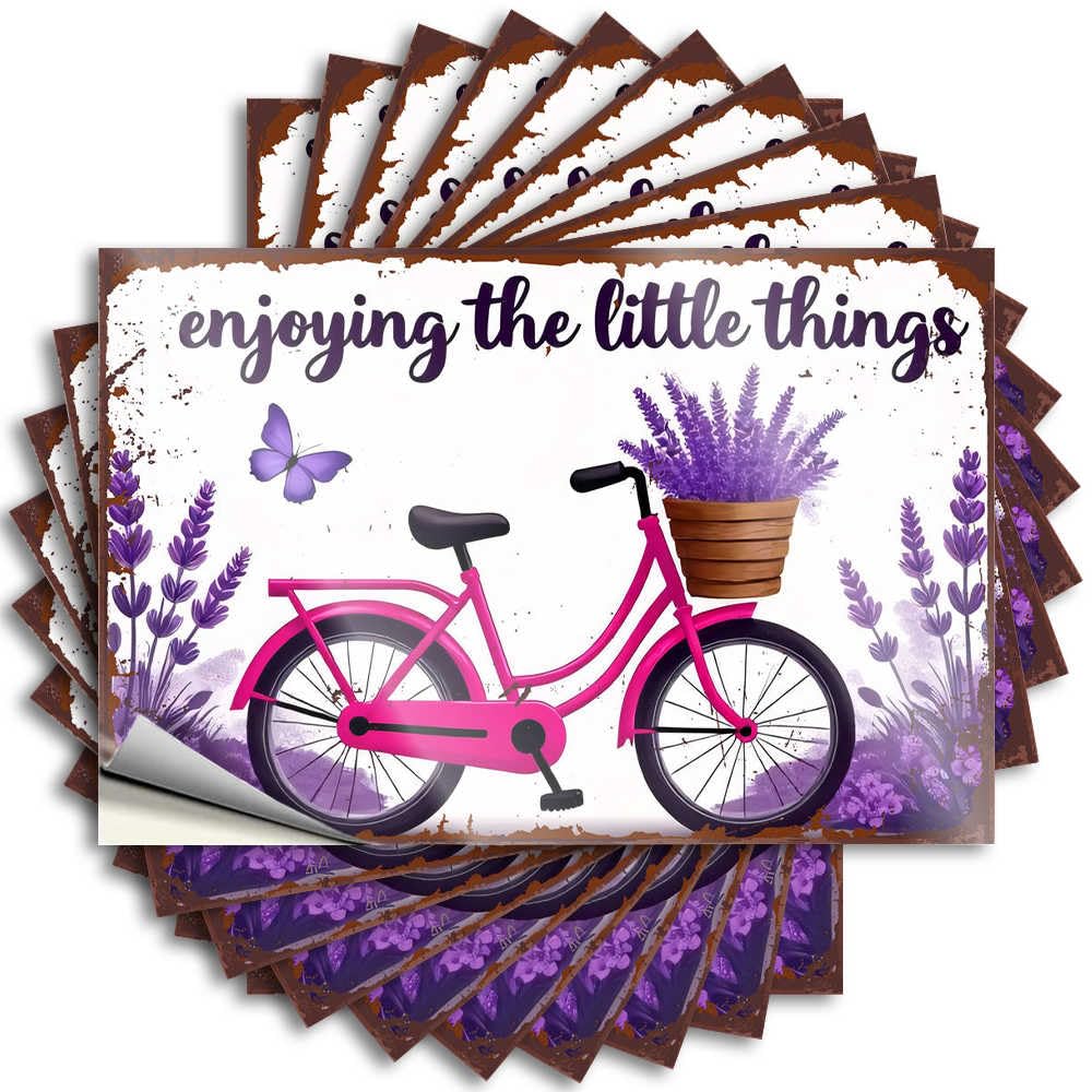 Unique Home Decor Case Funny Sticker | Enjoying The Little Things: A Pink Bicycle with Lavender Fun Durable Vinyl Sticker Easy Apply for Billiard(6X9CM)