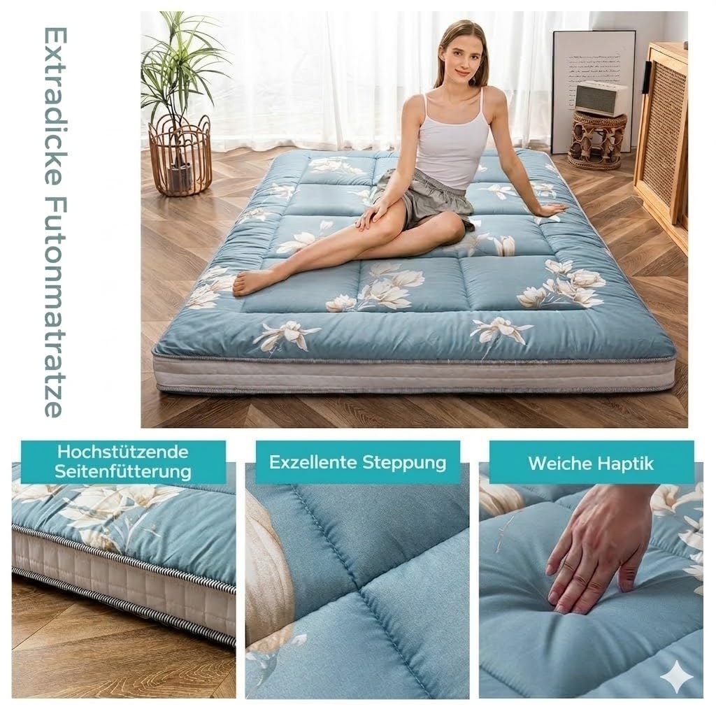 MAXYOYO Futon Matratze - gepolsterte japanische Bodenmatratze Gesteppte Klappbett Baumwolle Topper - atmungsaktive Boden Bett Tatami Matte Bodenliege Gästebett (Magnolie, 90 x 190 cm)