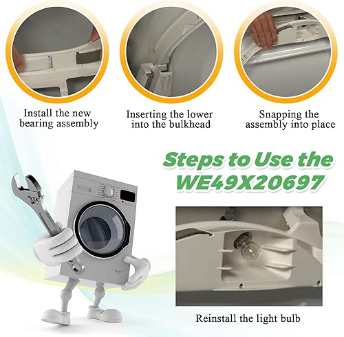 Miniatura 6 de WE49X20697 WE3M26 Kit de rodamientos para secadora de Techecook  Reemplazo para secadora GE Hotpoint  El paquete incluye WE3M26 rodamiento superior
