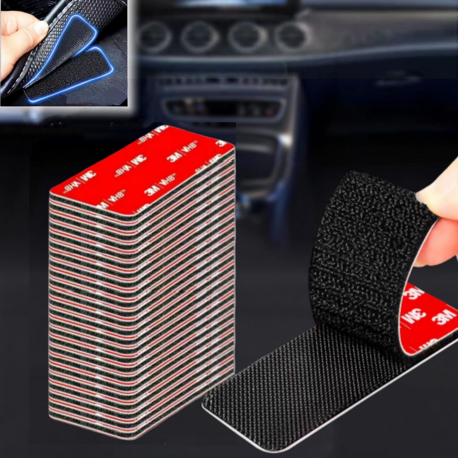 24 Sets Heavy-Duty Hook and Loop Strips with Adhesive Fasteners,Made with 3M VHB,Waterproof Heat-Resistant, for Walls,EZ Passes,Sofa Cushions,Car