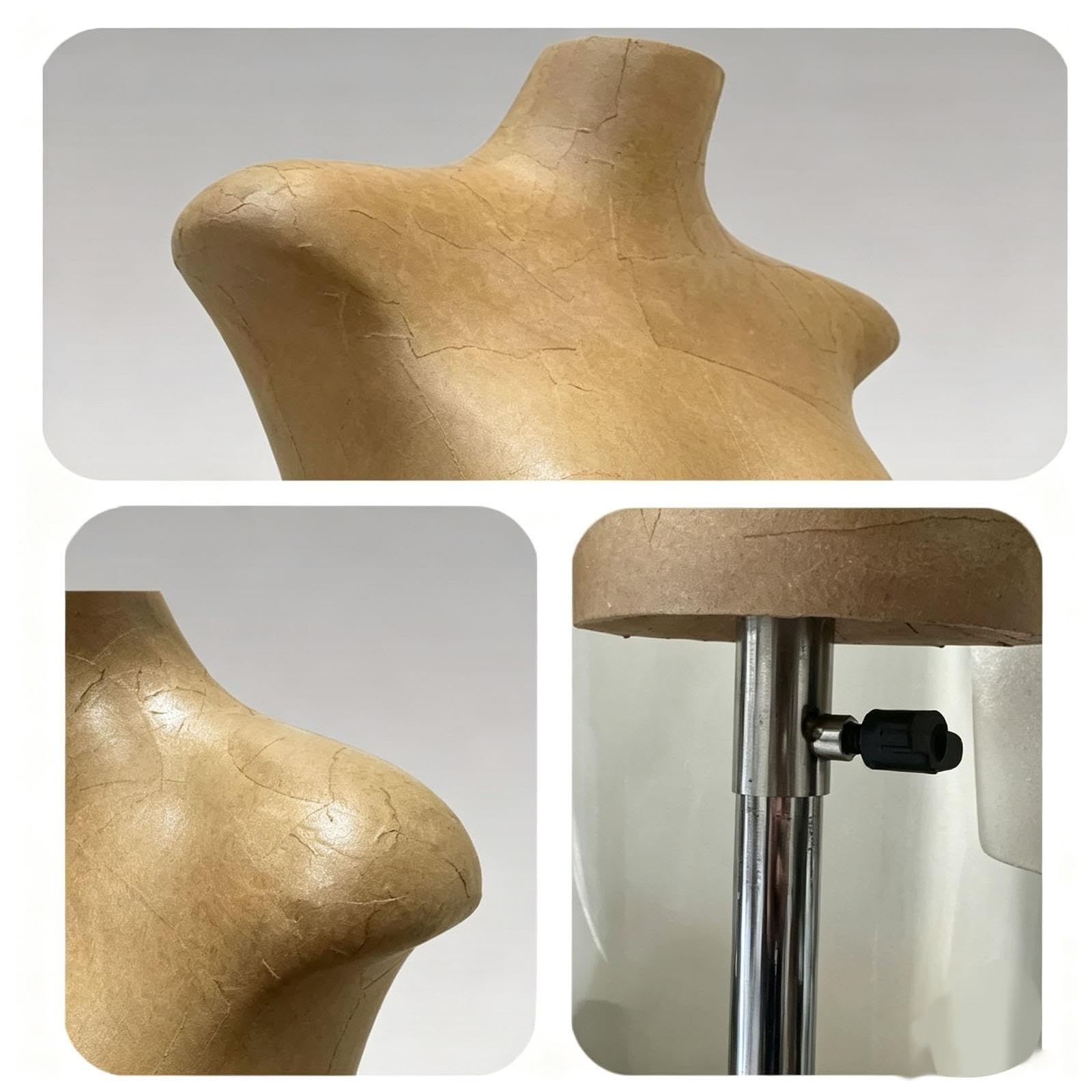 Manichino Torso Schiena Piatta Carta Kraft, Forma Altezza Regolabile Busto | Manichino in Fibra di Vetro, Base Rotonda o Quadrata Metallica, Ideale Vetrine, Esposizioni Abbigliamento(Square)
