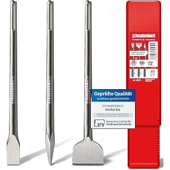SCHWABENBACH&reg; SDS Max Chisel Set 3-Piece 400 mm | 2 x flat chisel 25 mm + 50 mm + pointed chisel - chisel compatible with Bos