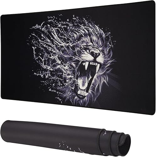 Alfombrilla de mouse grande extendida para juegos con diseño de león, alfombrilla de escritorio extendida, 27.56 x 11.81 x 0.12 pulgadas