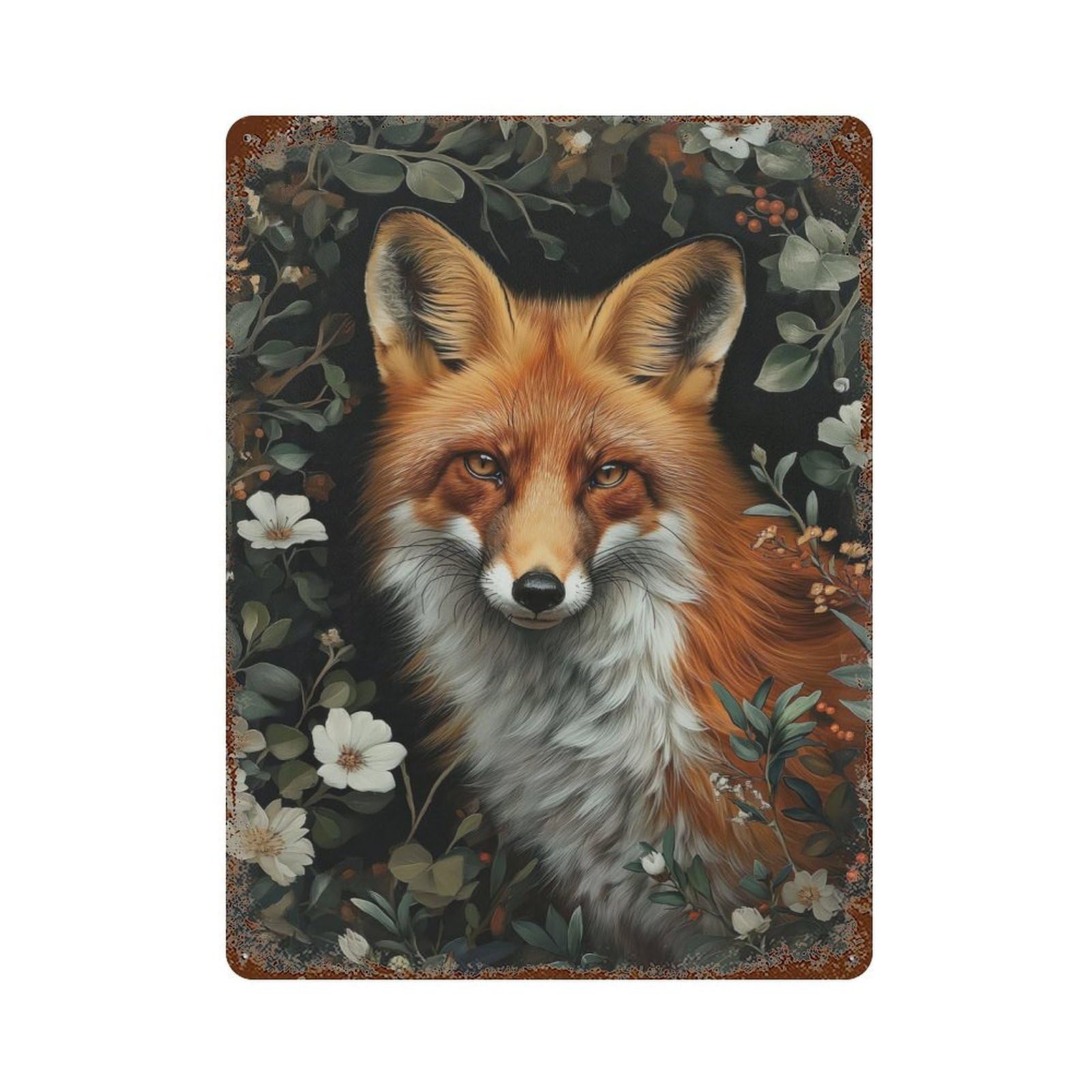 Red Fox In The Garden Decorative Tin Sign 15.7"x11.8", Industrial Home Decor for Garage, Pub Or Kitchen