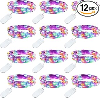 Brightown 12 Pack Multi-Color Fairy Lights Battery Operated - 7ft 20 LED Waterproof Micro Firefly Lights for Christmas Decor, DIY Craft, Wedding Table Centerpieces, Flowers