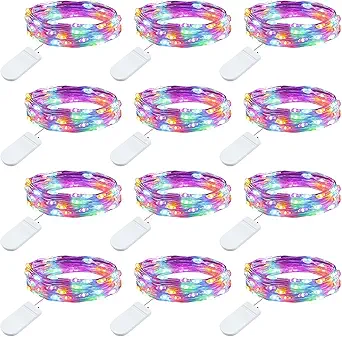 Brightown 12 Pack Multi-Color Fairy Lights Battery Operated - 7ft 20 LED Waterproof Micro Firefly Lights for Christmas Decor, DIY Craft, Wedding Table Centerpieces, Flowers