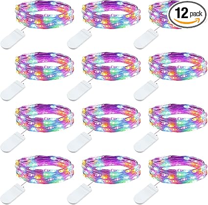 Brightown 12 Pack Multi-Color Fairy Lights Battery Operated - 7ft 20 LED Waterproof Micro Firefly Lights for Christmas Decor, DIY Craft, Wedding Table Centerpieces, Flowers